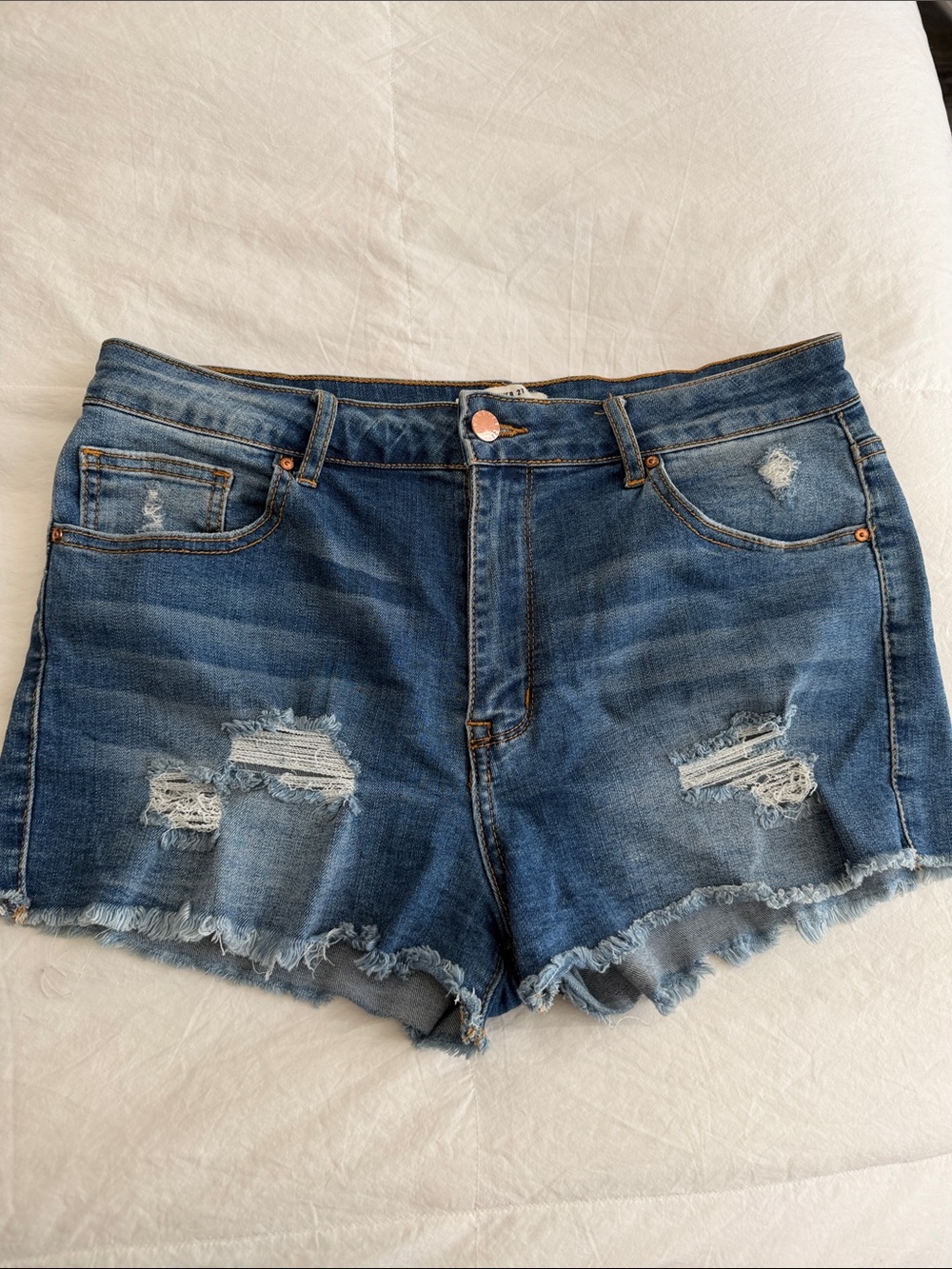 Forever 21 Blue Distressed Denim Shorts